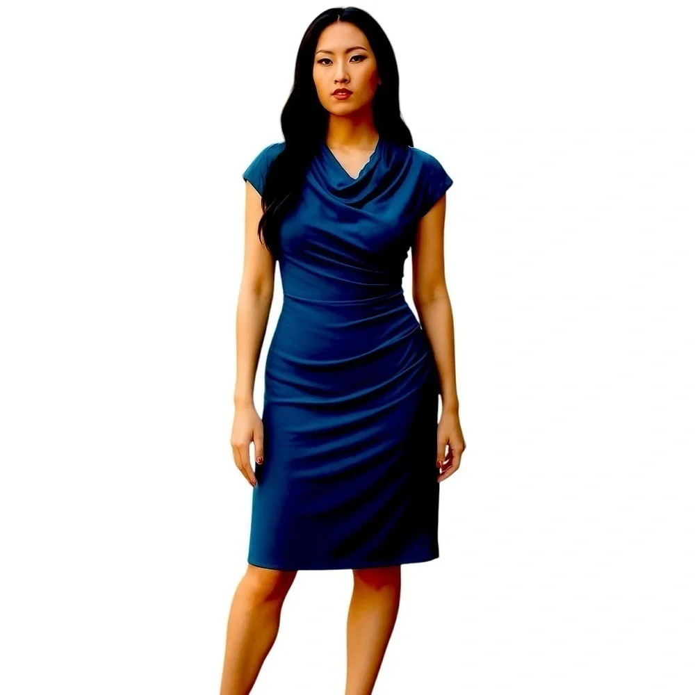 Suzy Chin Elegant Blue Draped Dress